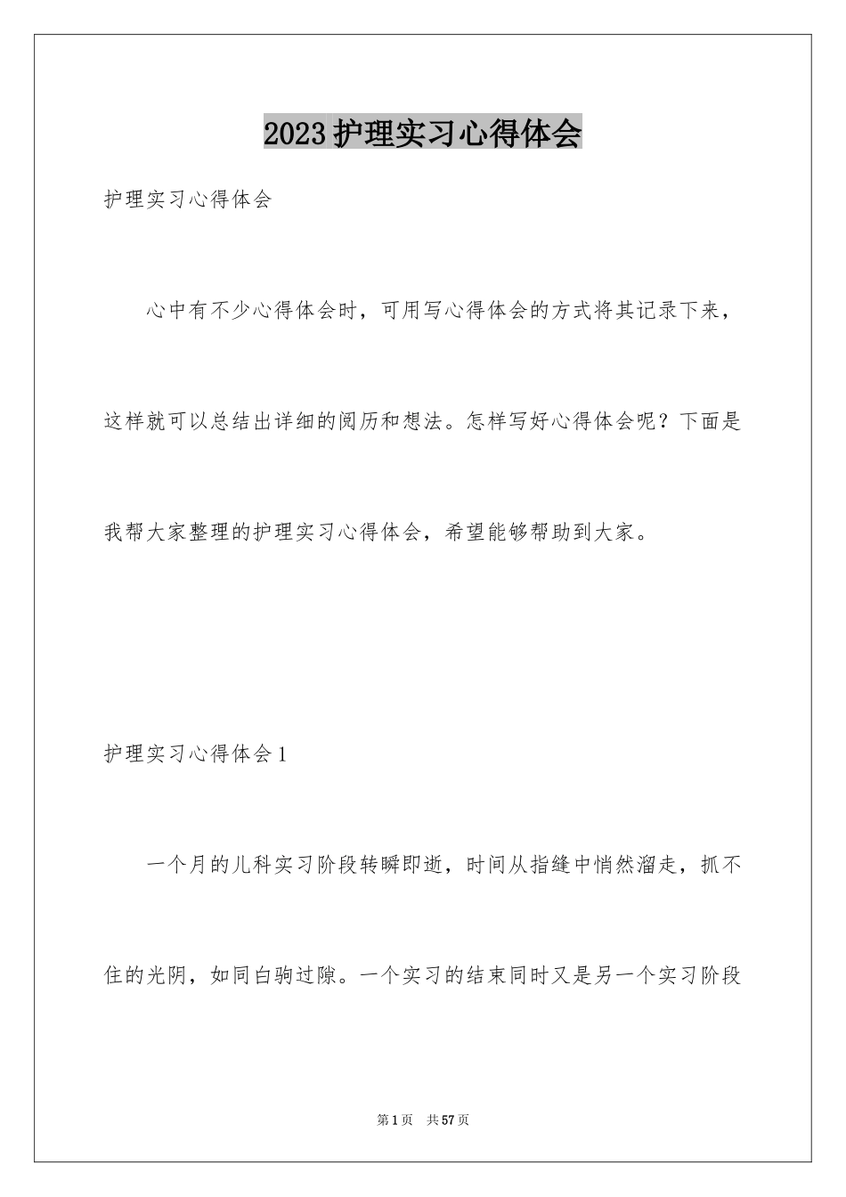 2023护理实习心得体会9范文.docx_第1页