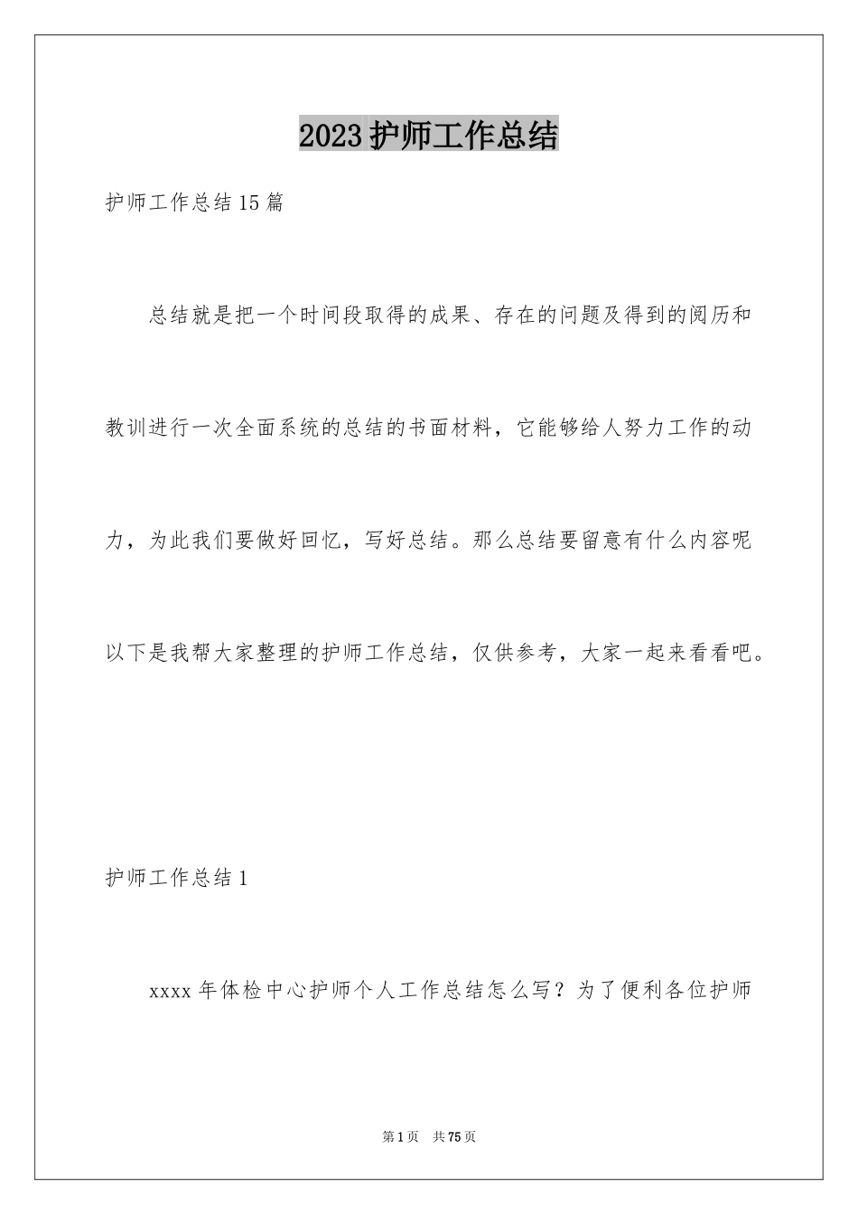 2023护师工作总结2范文.docx_第1页