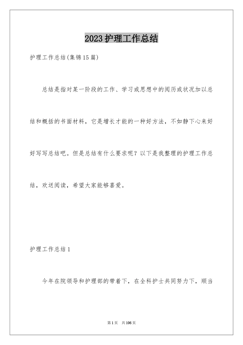 2023护理工作总结13范文.docx_第1页