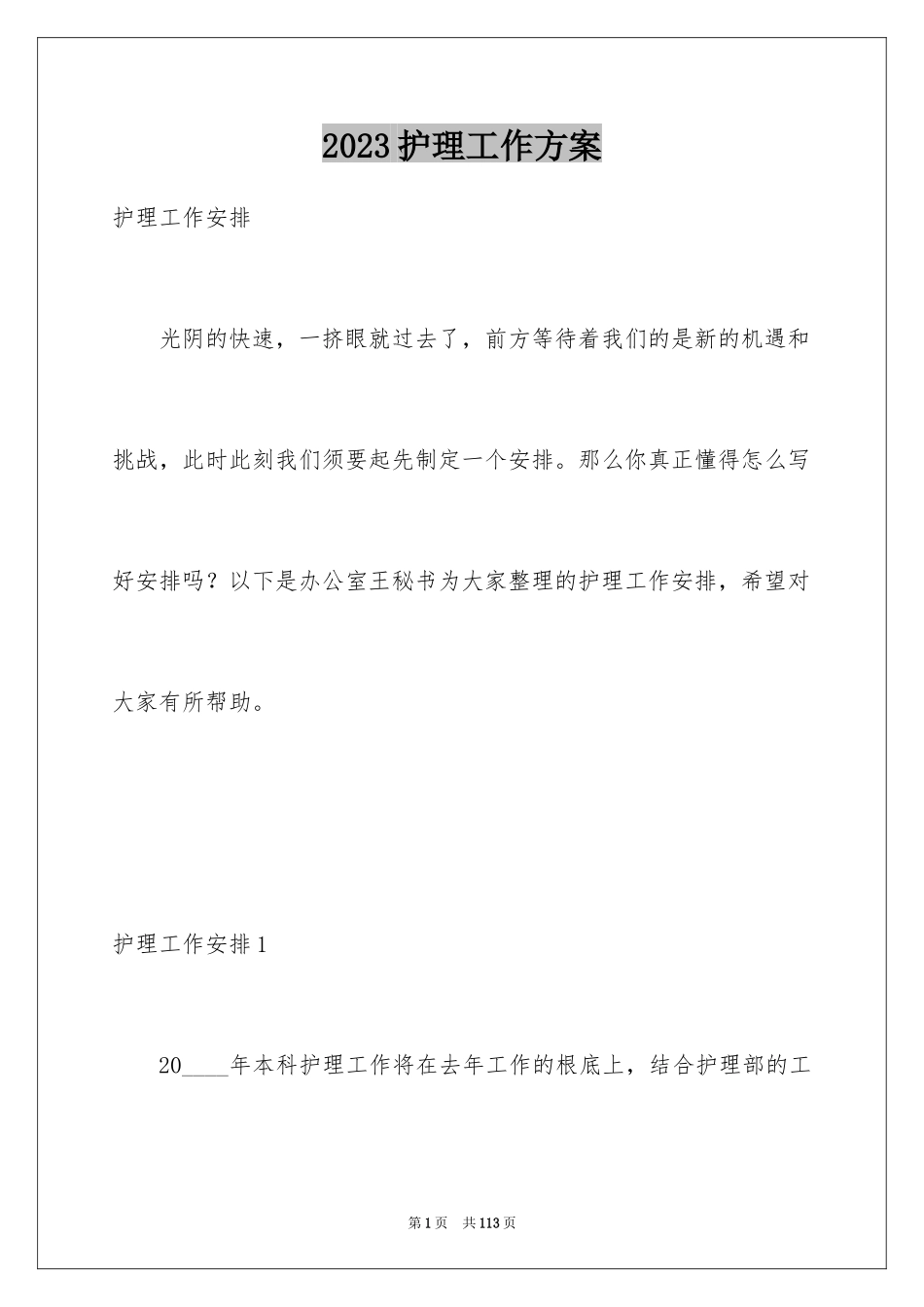 2023护理工作计划121范文.docx_第1页