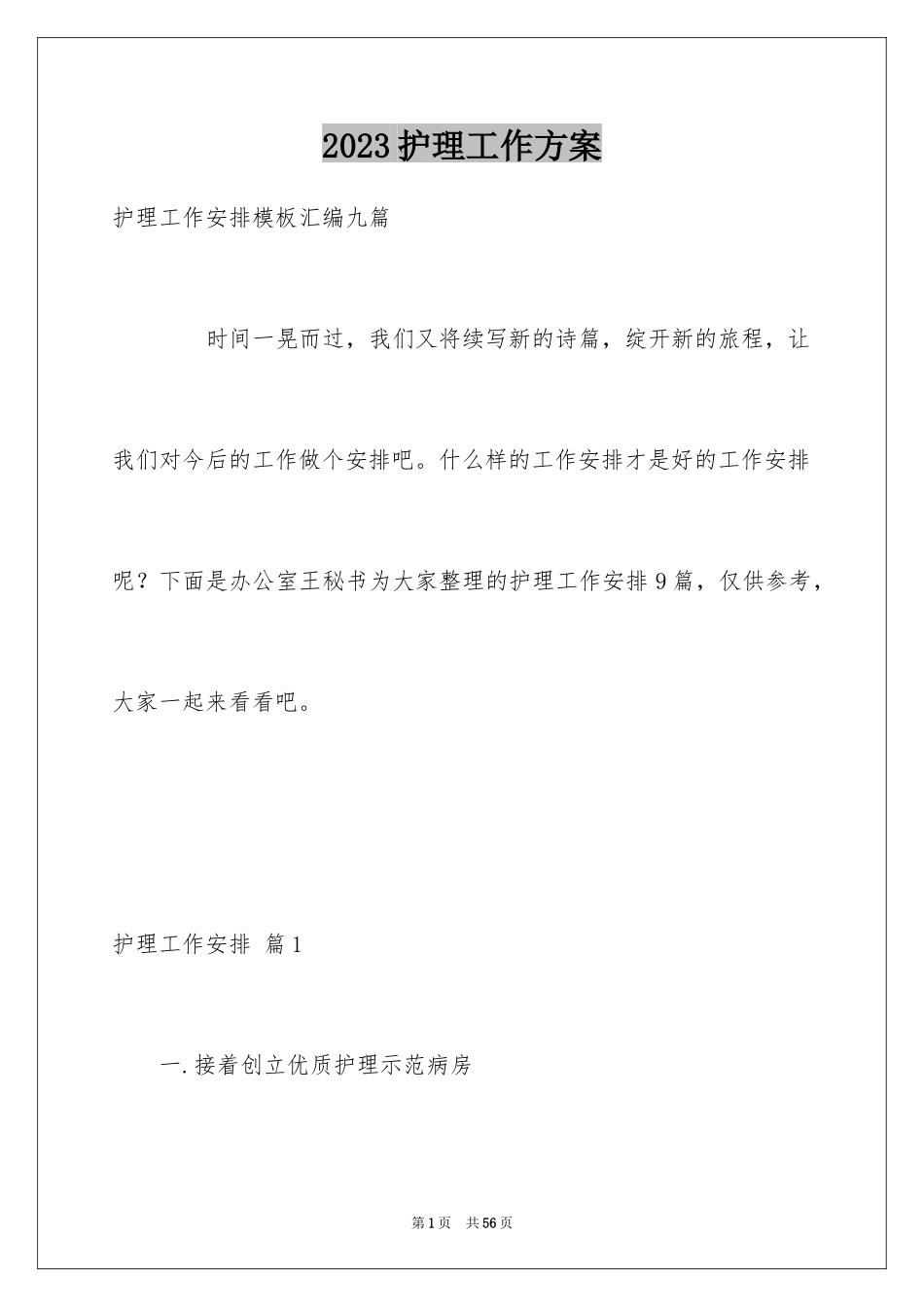 2023护理工作计划91范文.docx_第1页