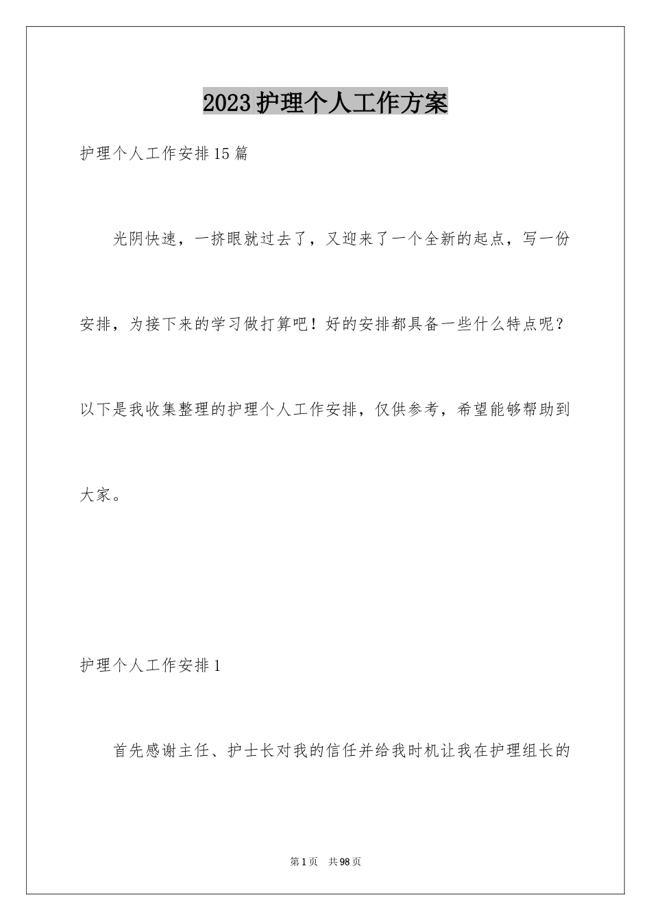 2023护理个人工作计划9范文.docx_第1页