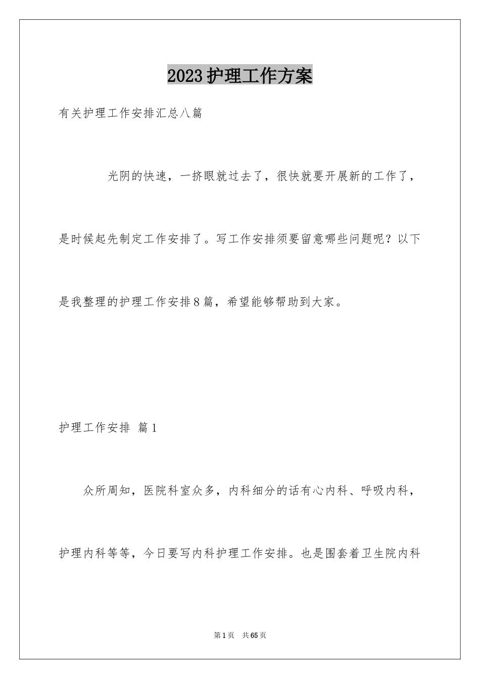 2023护理工作计划53范文.docx_第1页