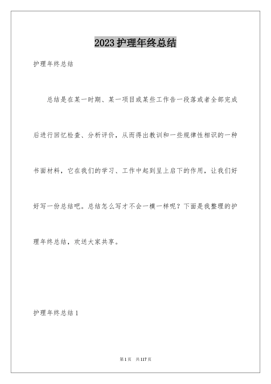 2023护理年终总结12范文.docx_第1页