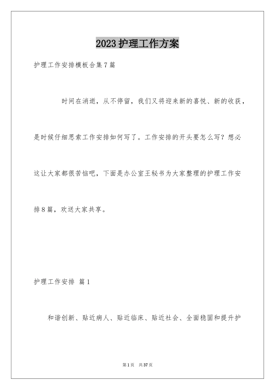 2023护理工作计划89范文.docx_第1页