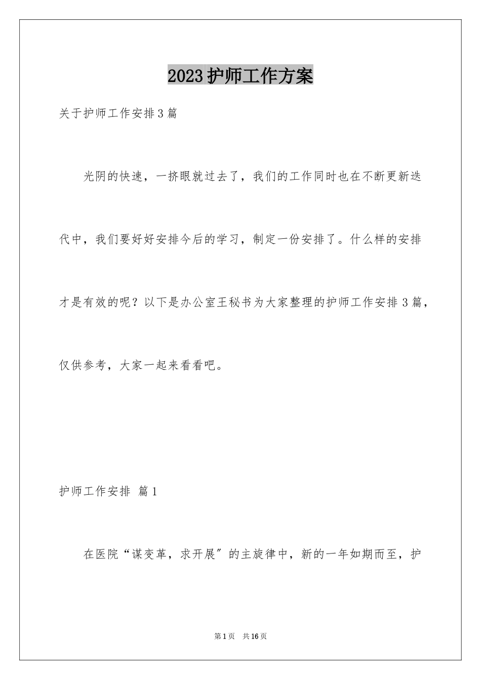 2023护师工作计划4范文.docx_第1页