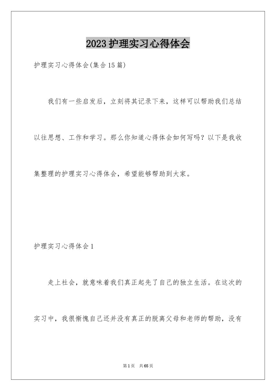 2023护理实习心得体会范文.docx_第1页