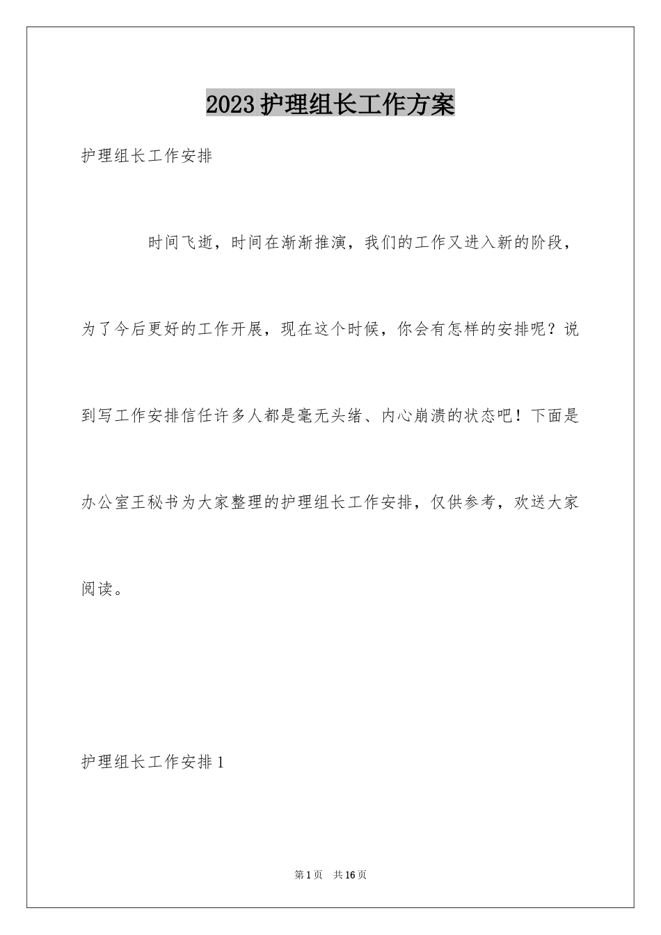 2023护理组长工作计划范文.docx_第1页