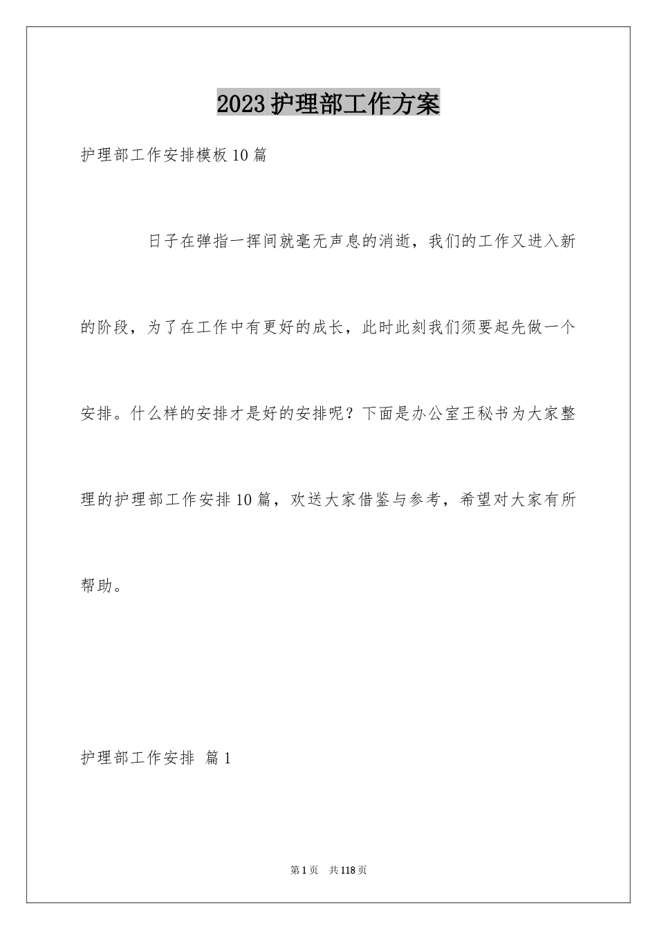 2023护理部工作计划11范文.docx_第1页