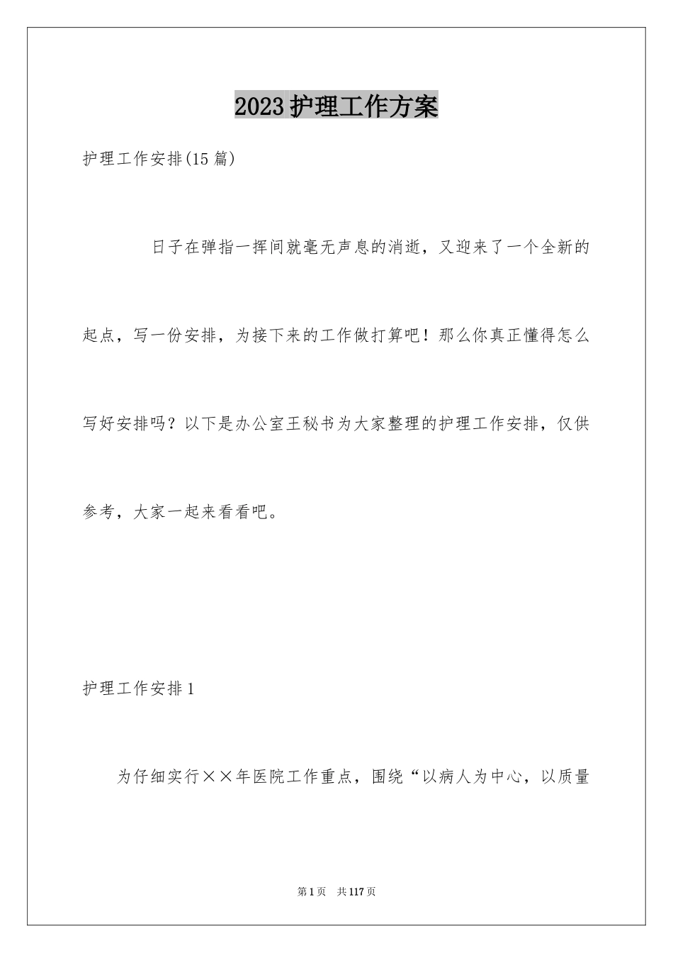 2023护理工作计划133范文.docx_第1页