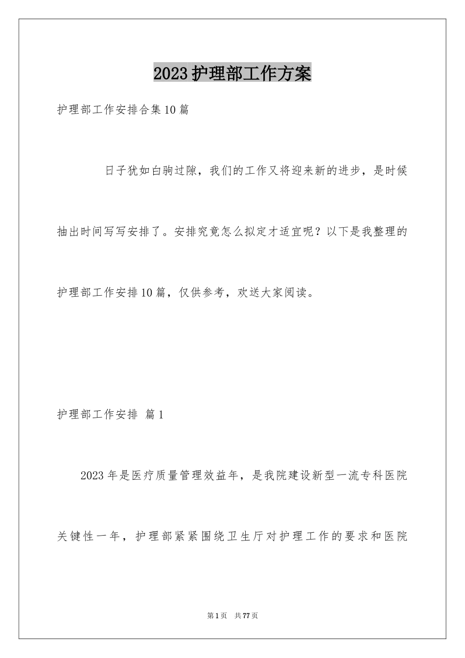 2023护理部工作计划13范文.docx_第1页
