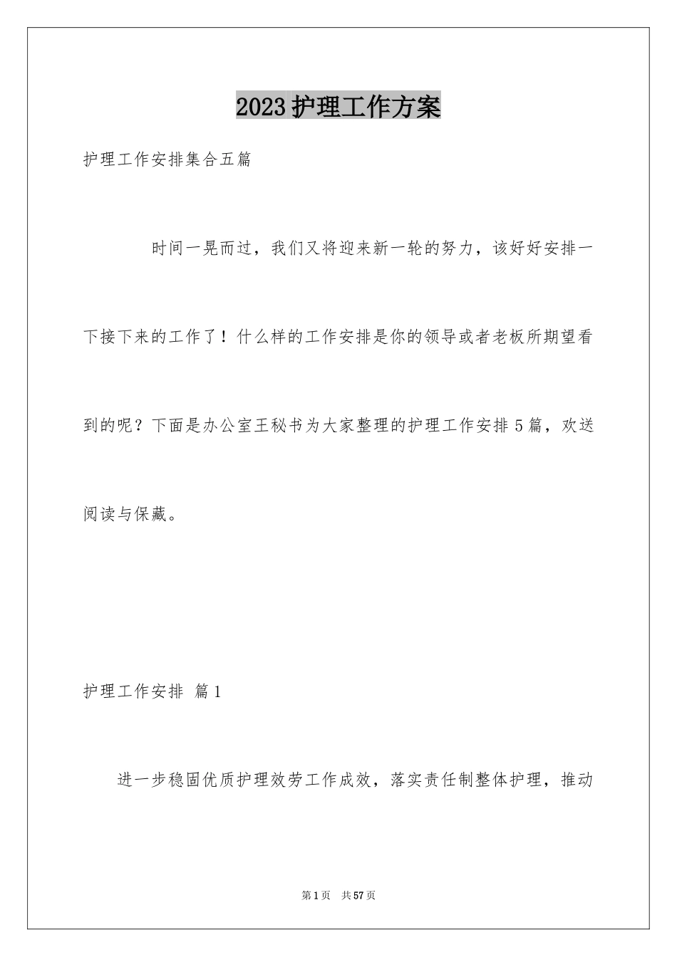 2023护理工作计划45范文.docx_第1页