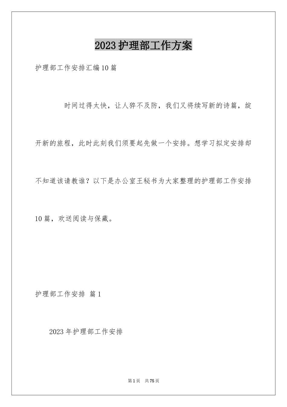 2023护理部工作计划21范文.docx_第1页