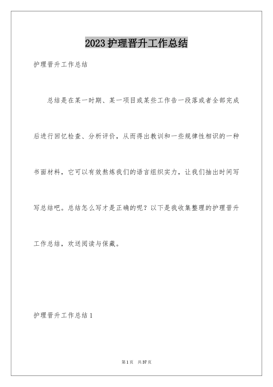 2023护理晋升工作总结范文.docx_第1页