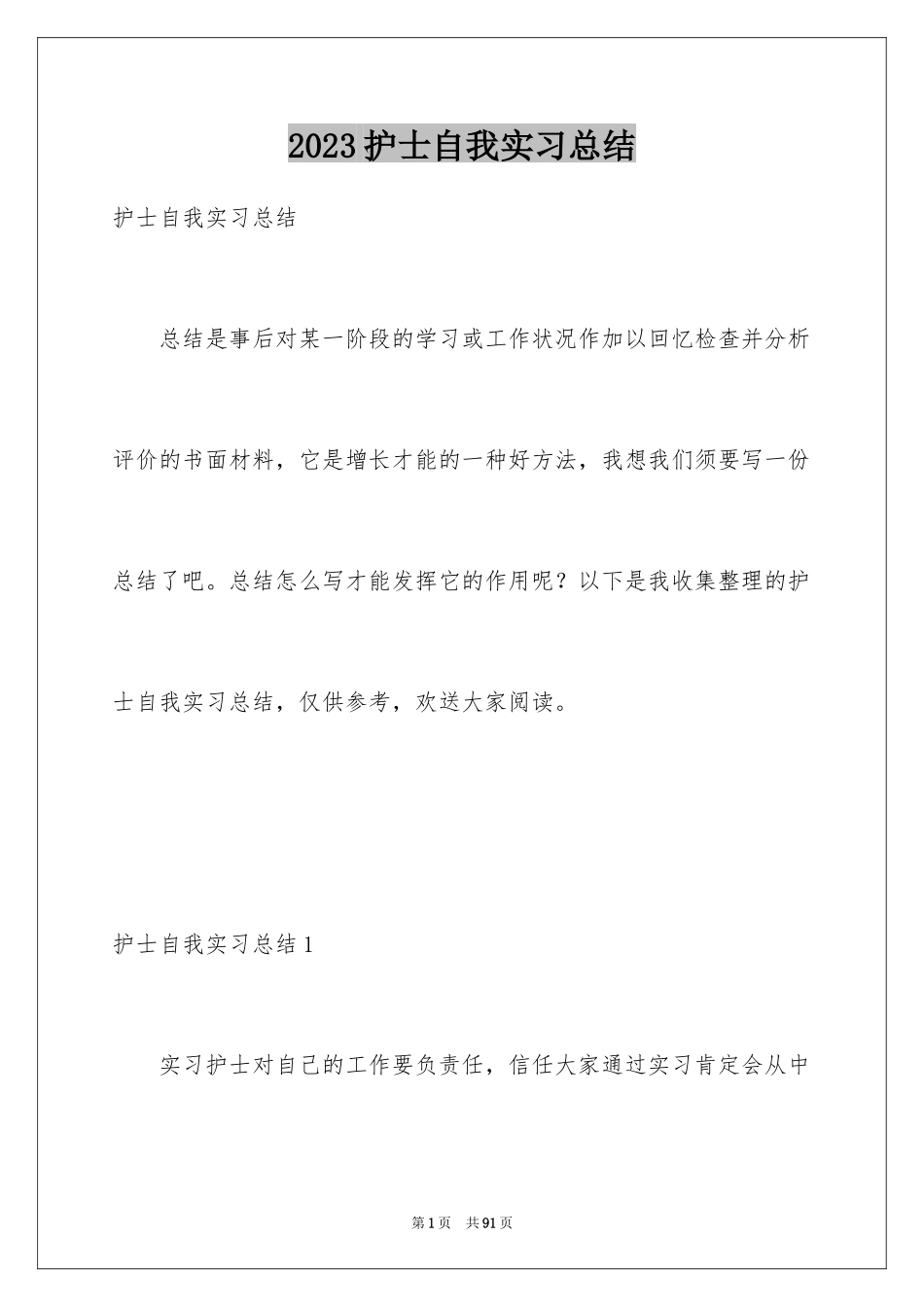 2023护士自我实习总结范文.docx_第1页