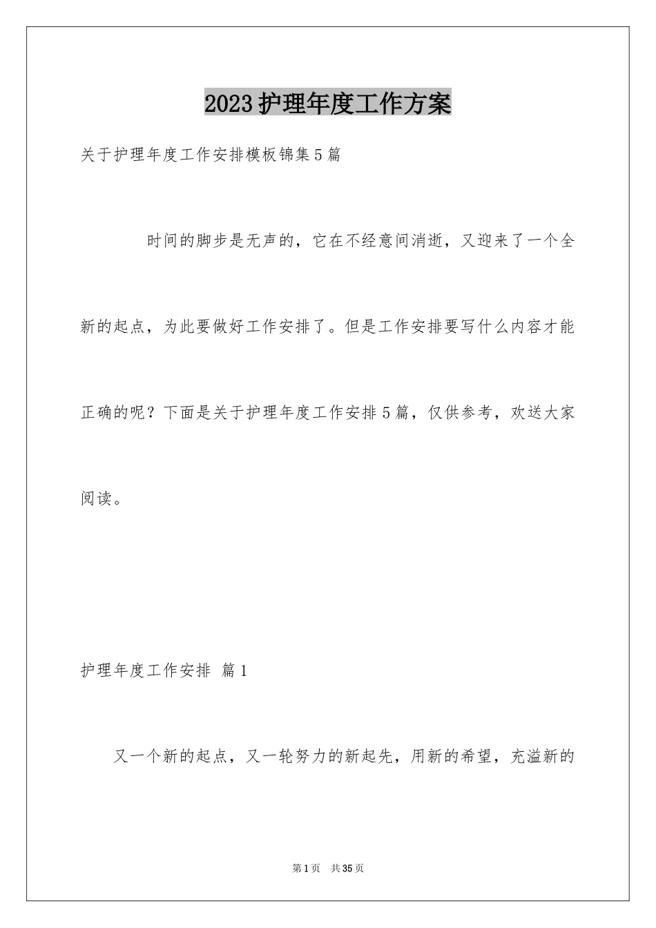 2023护理年度工作计划19范文.docx_第1页