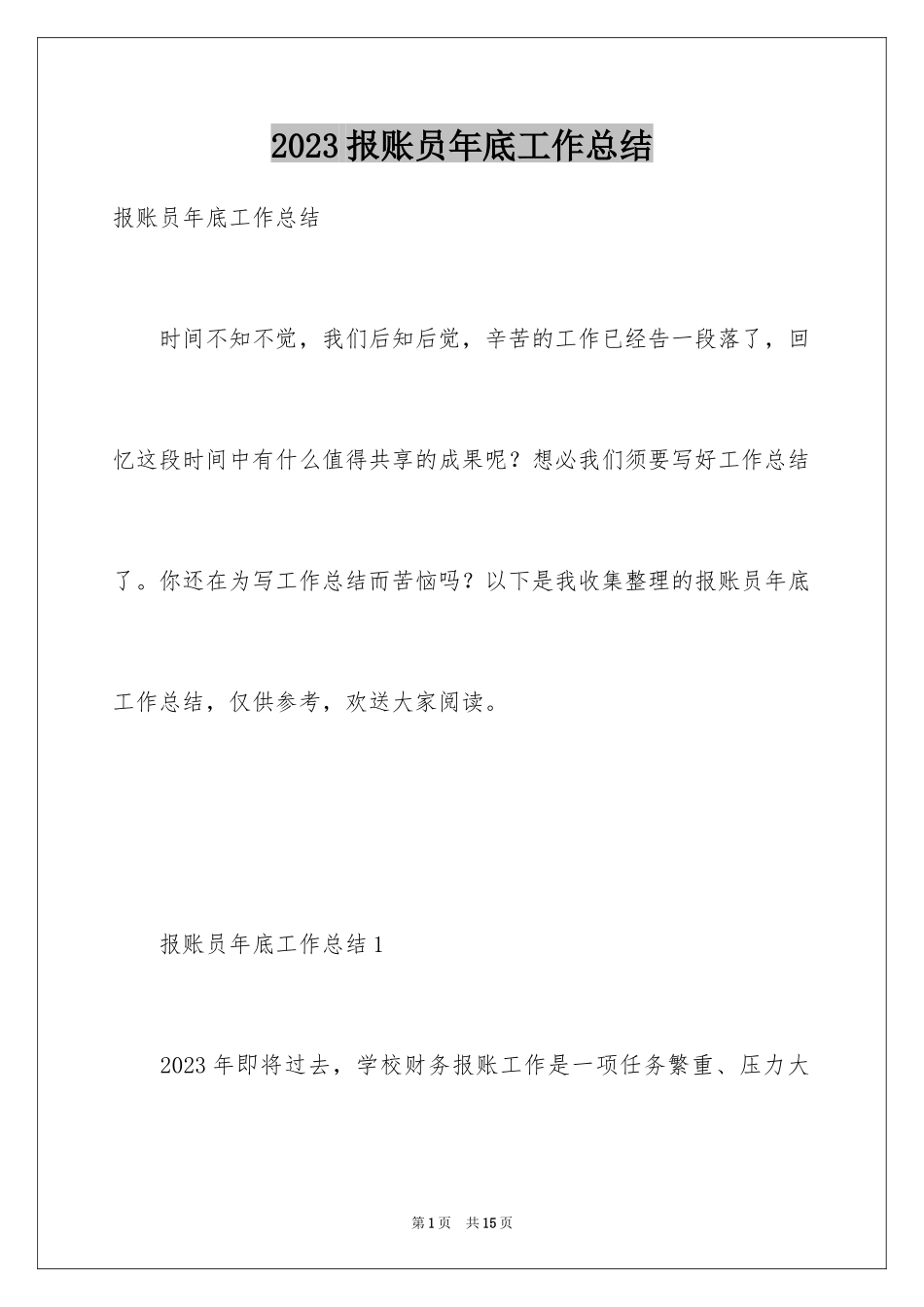 2023报账员年底工作总结范文.docx_第1页