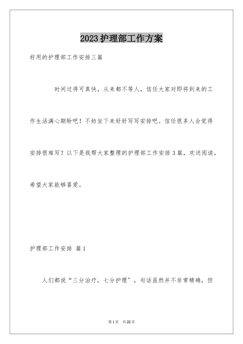 2023护理部工作计划18范文.docx_第1页