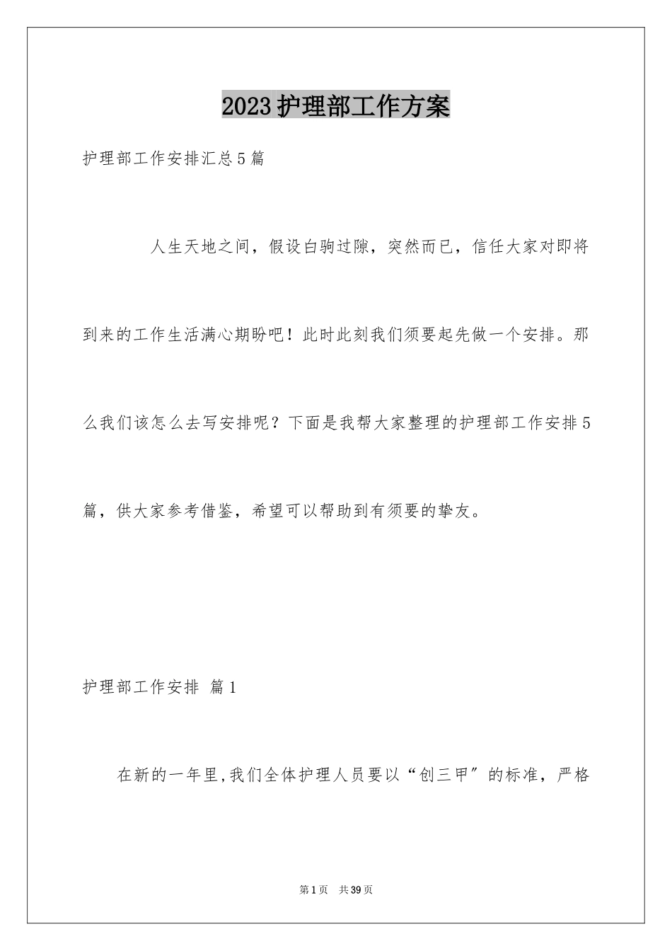 2023护理部工作计划6范文.docx_第1页