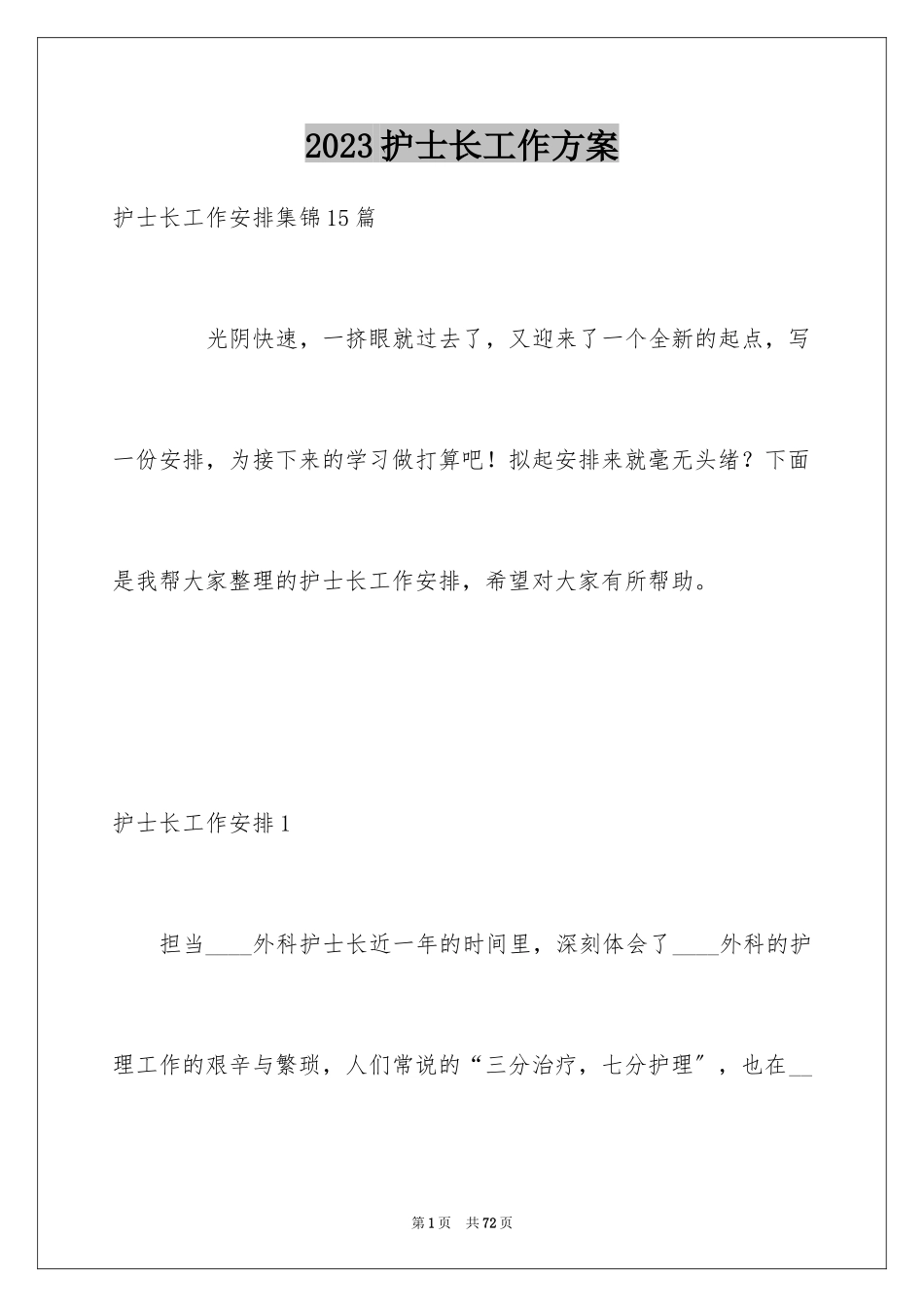 2023护士长工作计划10范文.docx_第1页
