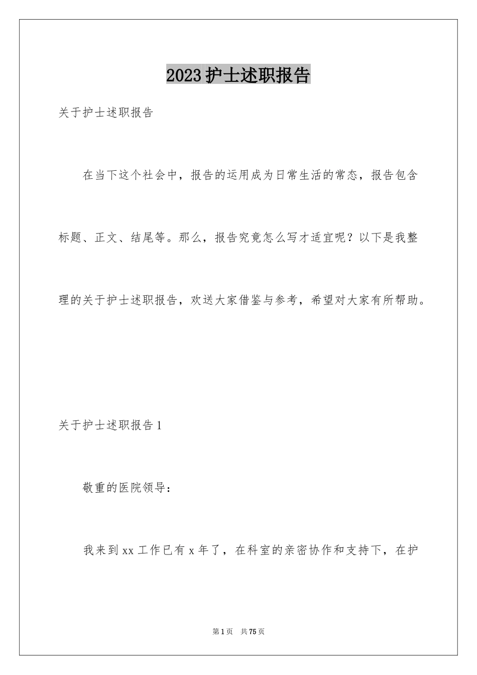 2023护士述职报告20范文.docx_第1页