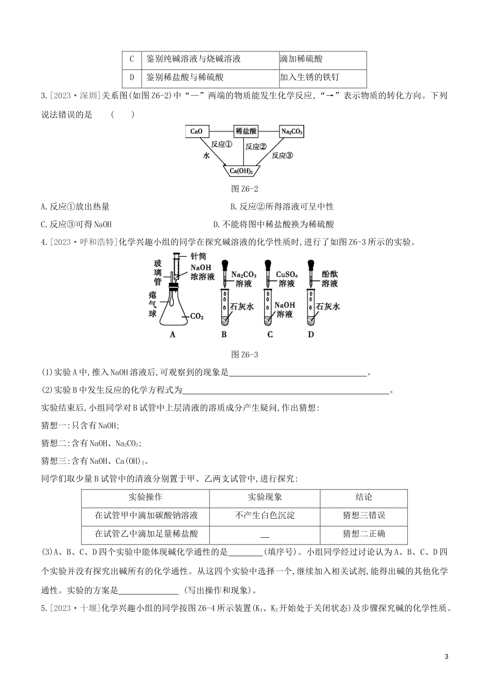 河北专版2023学年中考化学复习方案课时训练06酸和碱试题.docx_第3页