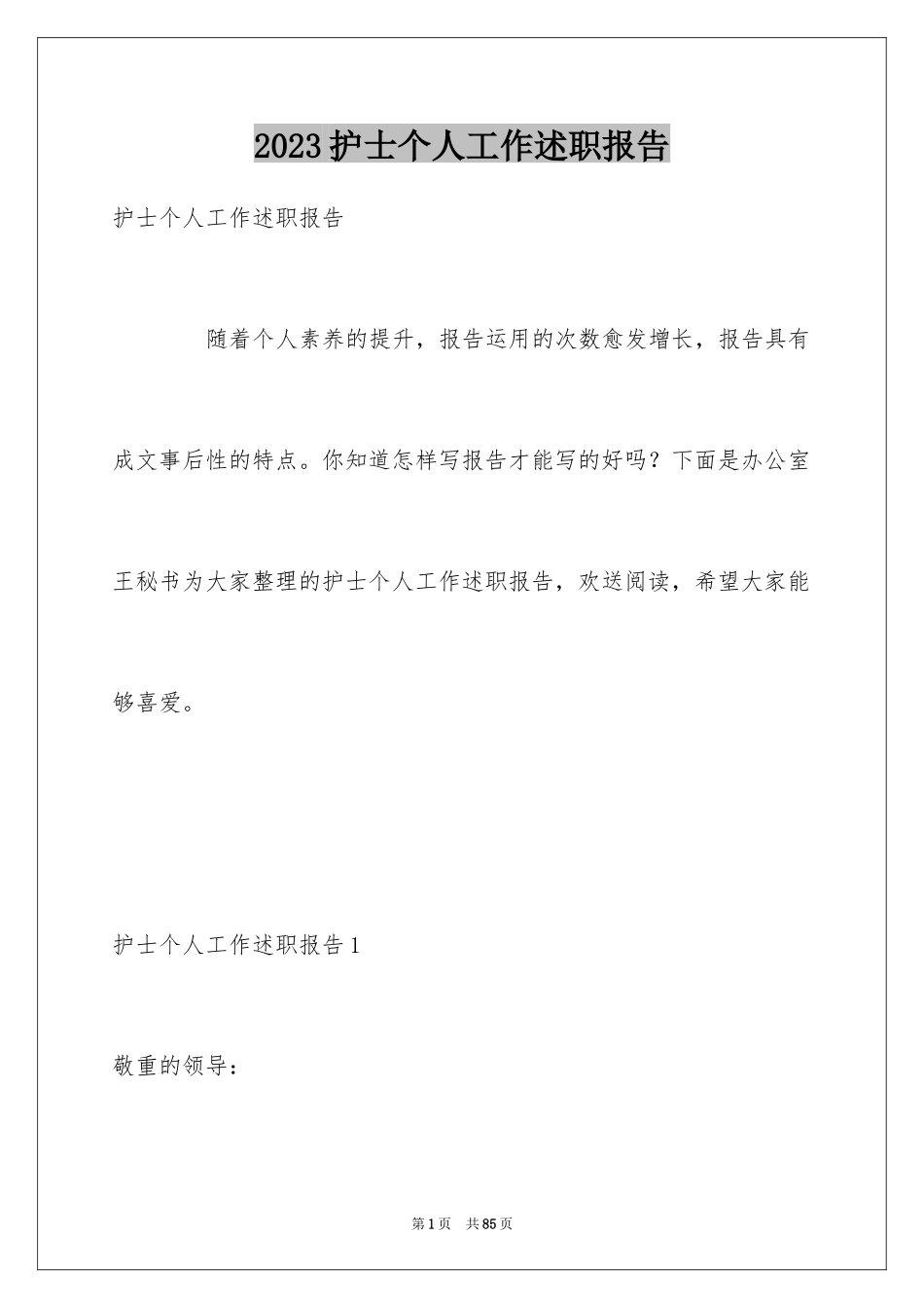 2023护士个人工作述职报告范文.docx_第1页