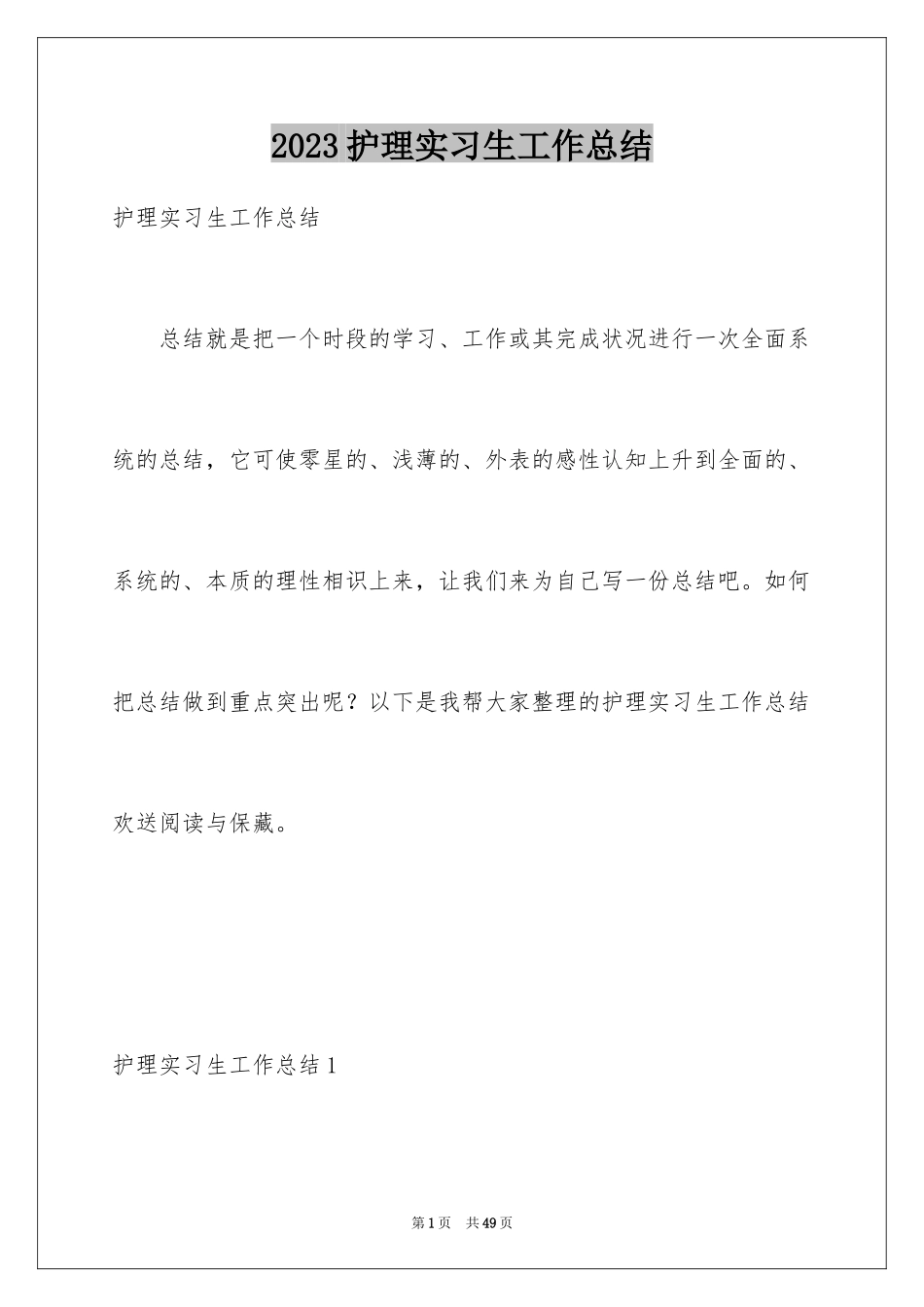 2023护理实习生工作总结范文.docx_第1页