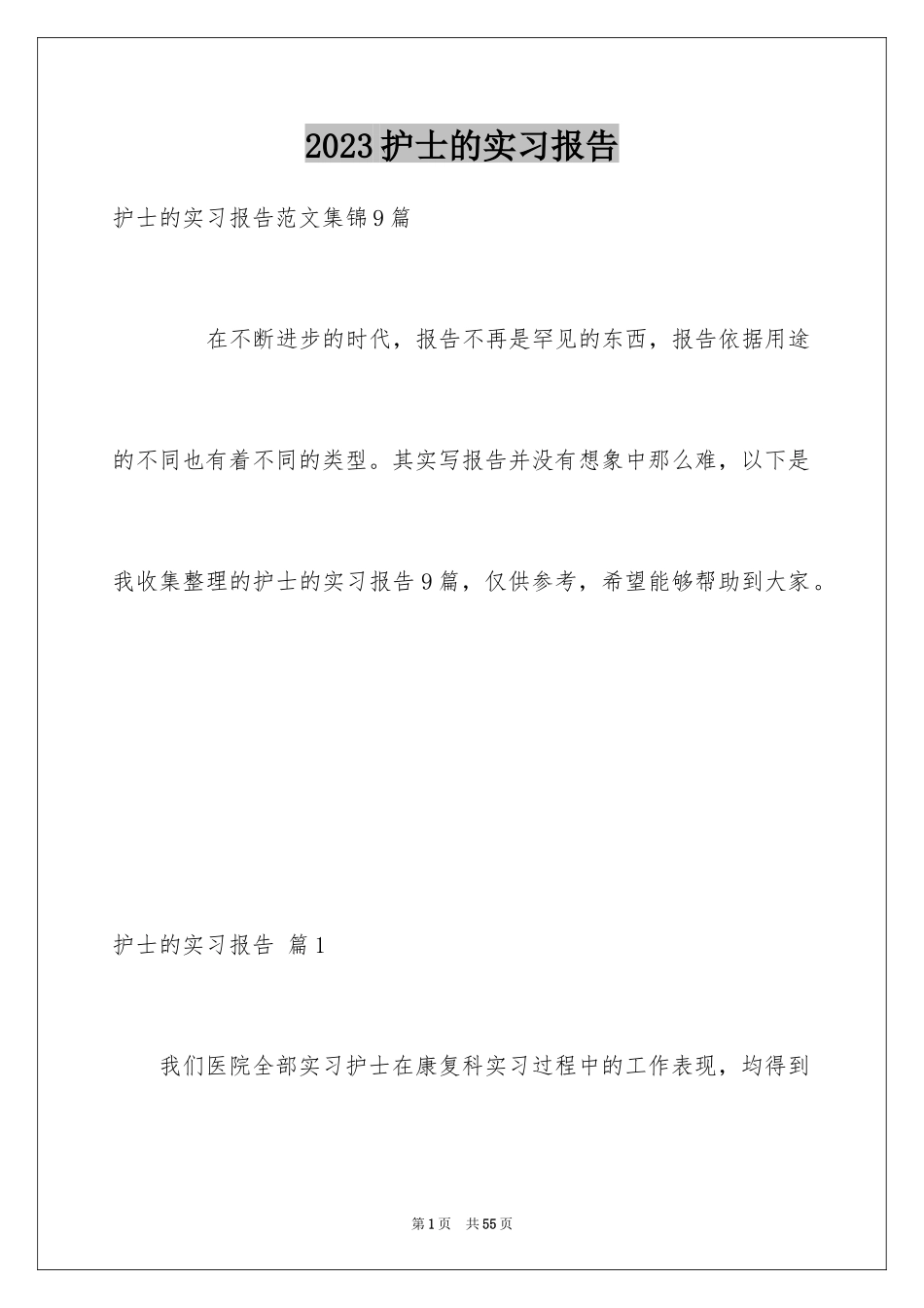 2023护士的实习报告范文.docx_第1页