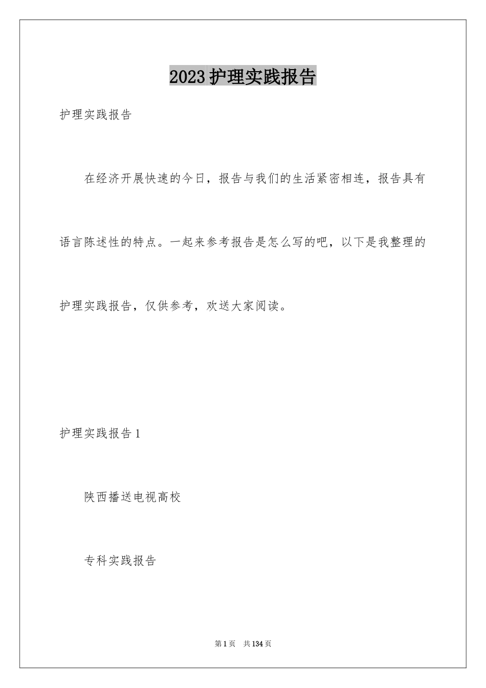 2023护理实践报告2范文.docx_第1页