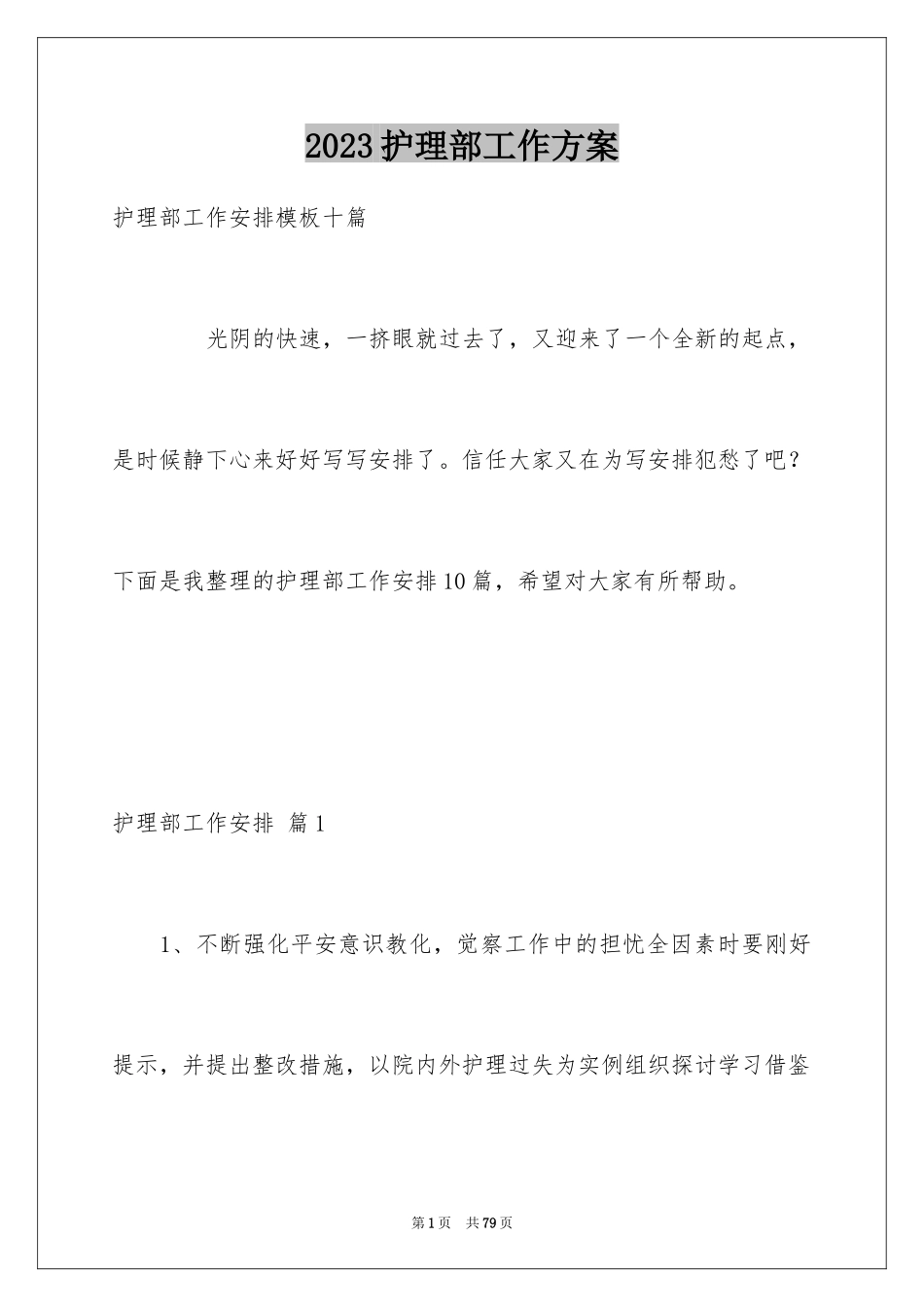 2023护理部工作计划17范文.docx_第1页