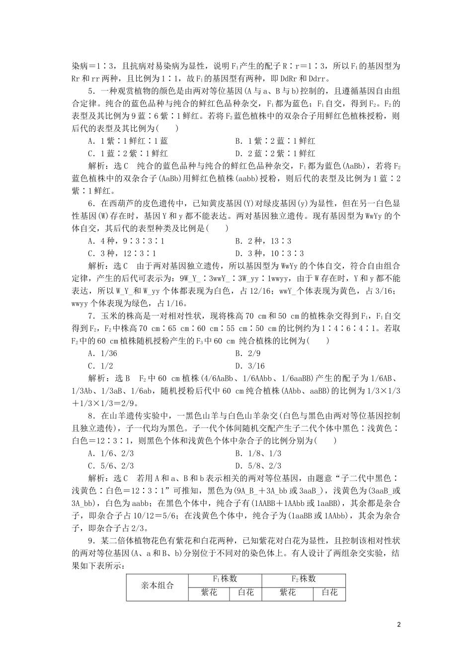 2023学年新教材高中生物课时双测过关四自由组合定律的应用及解题方法（人教版）必修2.doc_第2页
