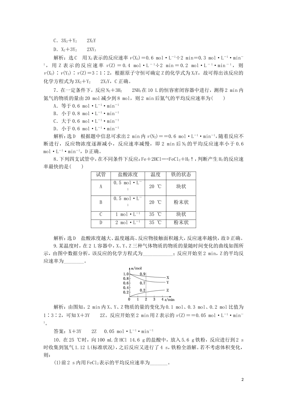 2023学年新教材高中化学课时跟踪检测十化学反应的速率及影响因素（人教版）必修第二册.doc_第2页