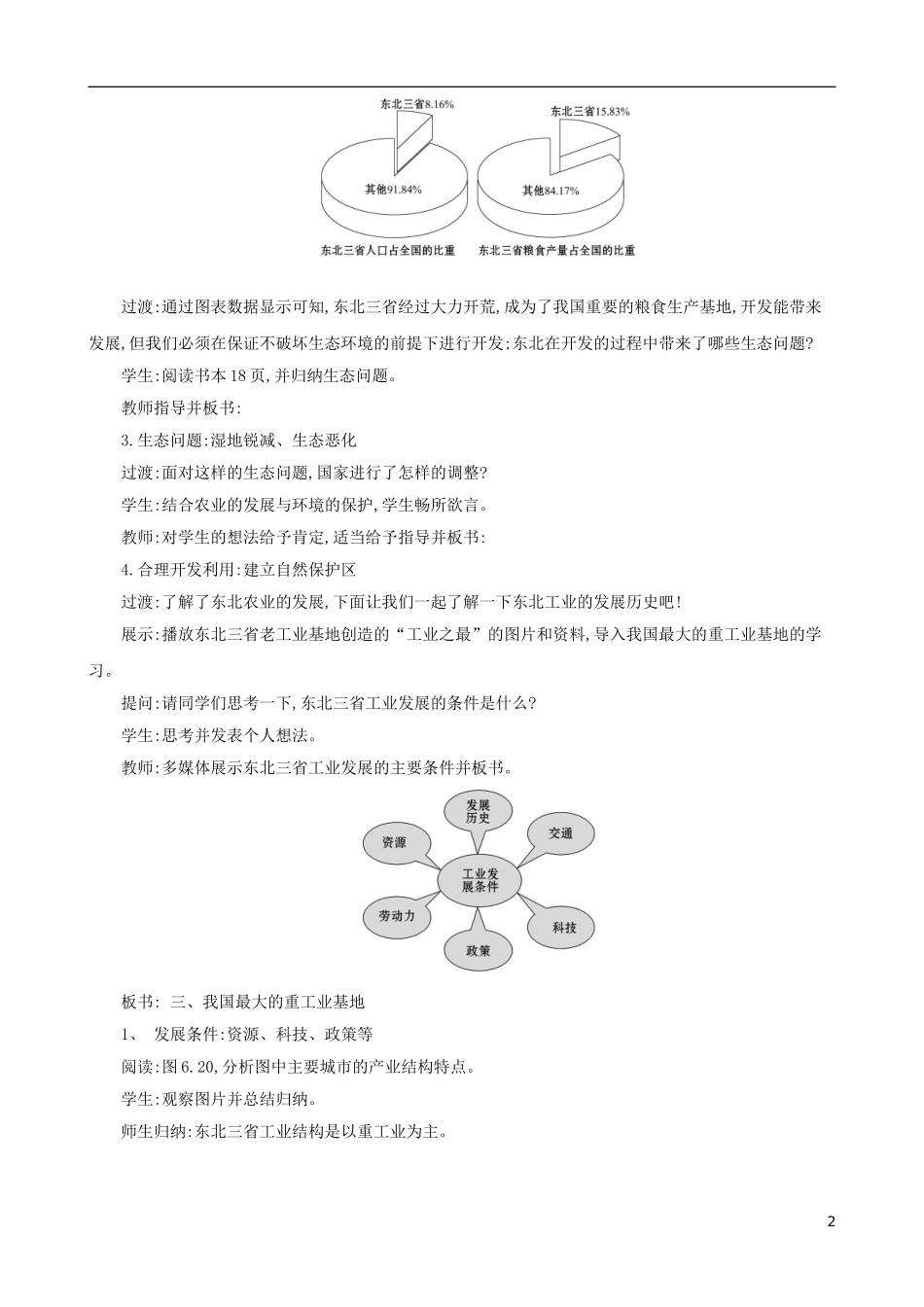 2023学年八年级地理下册6.2白山黑水东北三漱从北大荒到北大仓我国最大的重工业基地教案新版（人教版）.doc_第2页