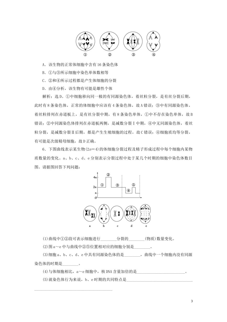 2023学年新教材高中生物第2章基因和染色体的关系第1节减数分裂和受精作用Ⅱ练习（人教版）必修第二册.doc_第3页