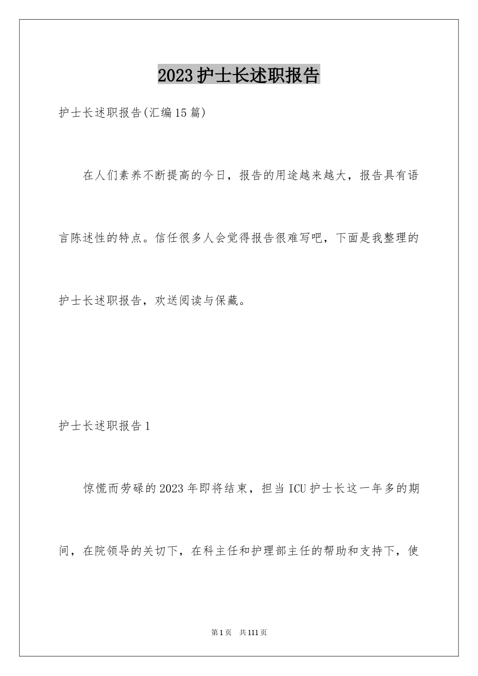 2023护士长述职报告20范文.docx_第1页