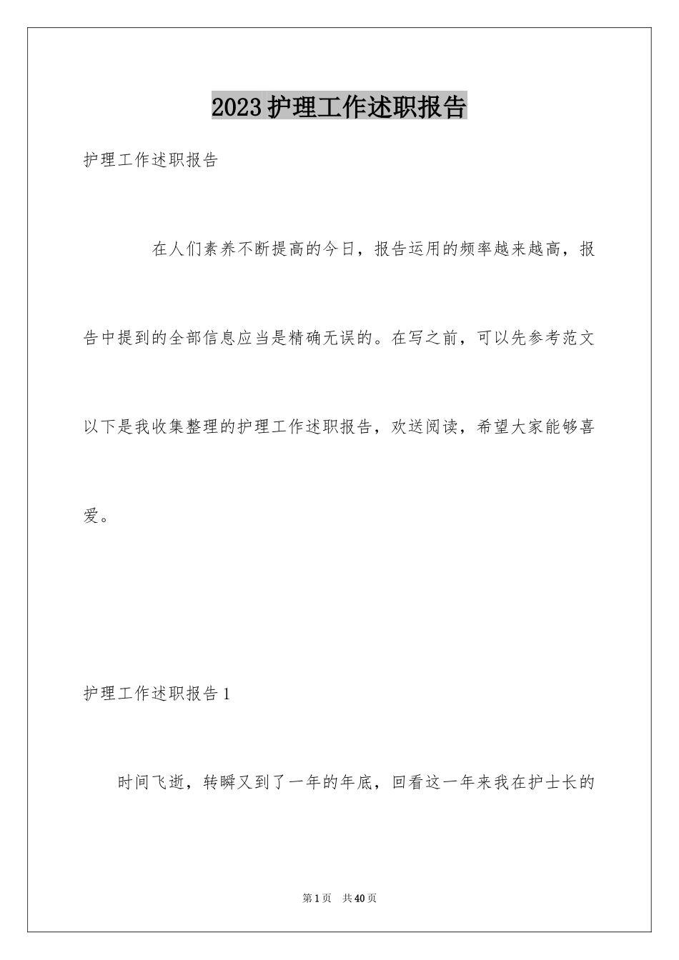 2023护理工作述职报告范文.docx_第1页