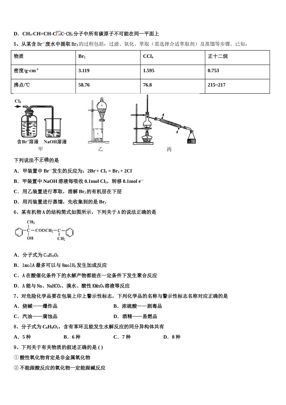 2023届辽宁省大连市普兰店区第一中学化学高二下期末综合测试试题（含解析）.doc_第2页