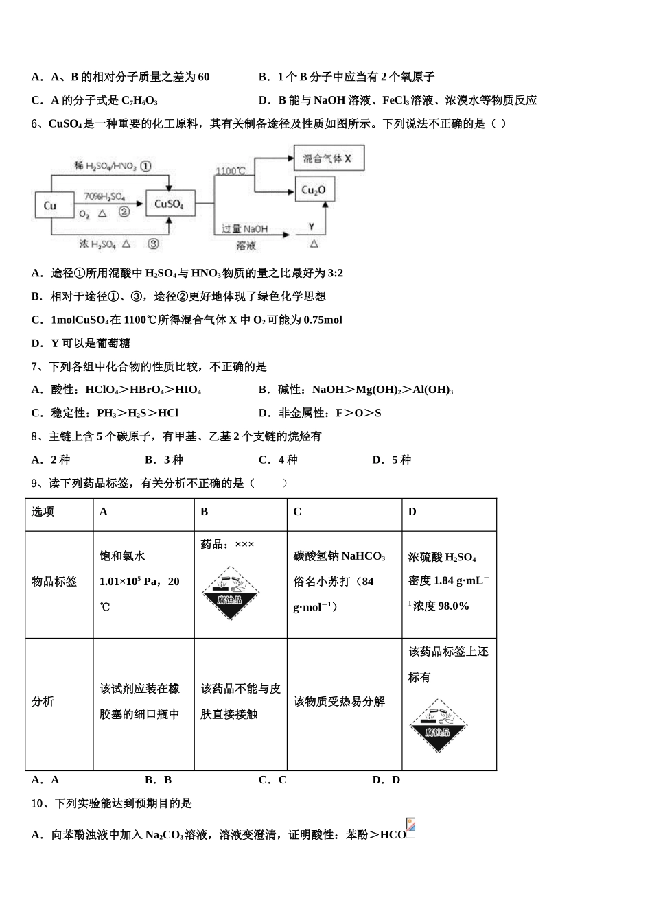 上海市浦东新区华东师范大学第二附属中学2023学年化学高二下期末质量检测模拟试题（含解析）.doc_第2页