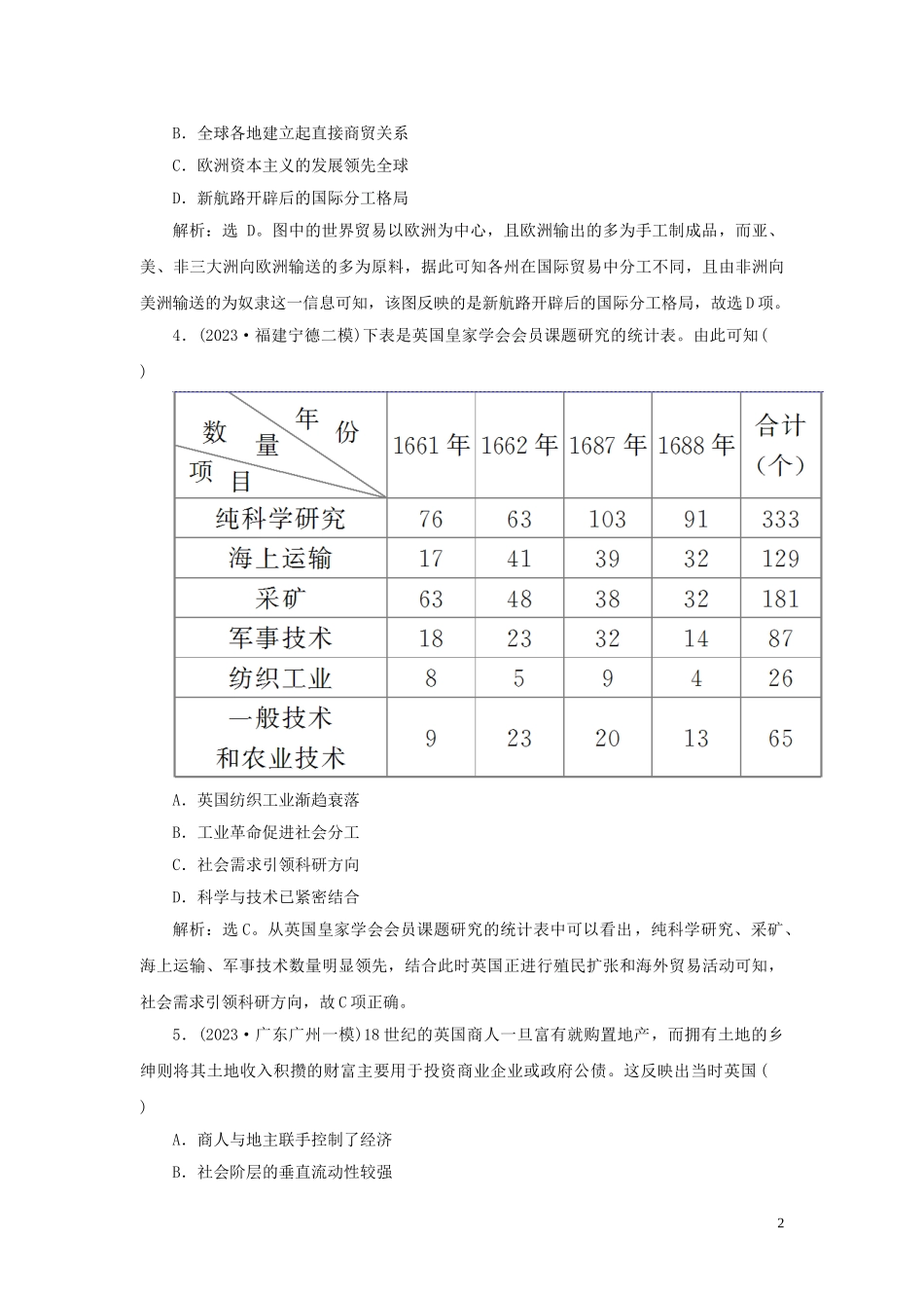 2023学年新高考历史一轮复习单元质量检测十二第十二单元近代文明的曙光人民版2.doc_第2页