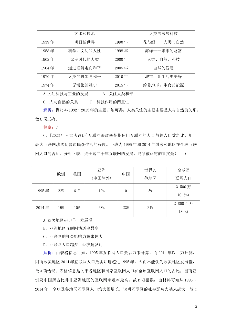 2023学年高考历史一轮复习专题十五近代以来的中外科技与文艺综合质量检测人民版.doc_第3页