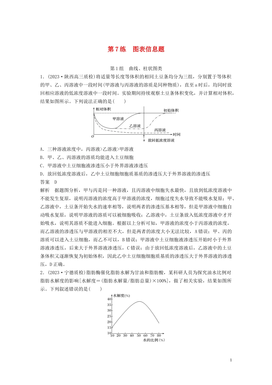 2023学年年高考生物三轮冲刺增分练小题快练“6+6+6”第7练图表信息题含解析.docx_第1页