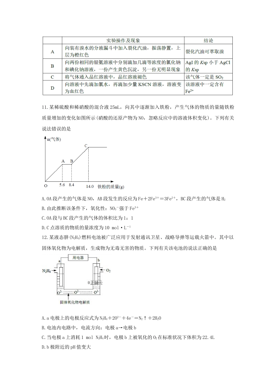 四川省绵阳市南山中学双语学校2023届高三化学上学期学术能力诊断性测试试题.doc_第2页