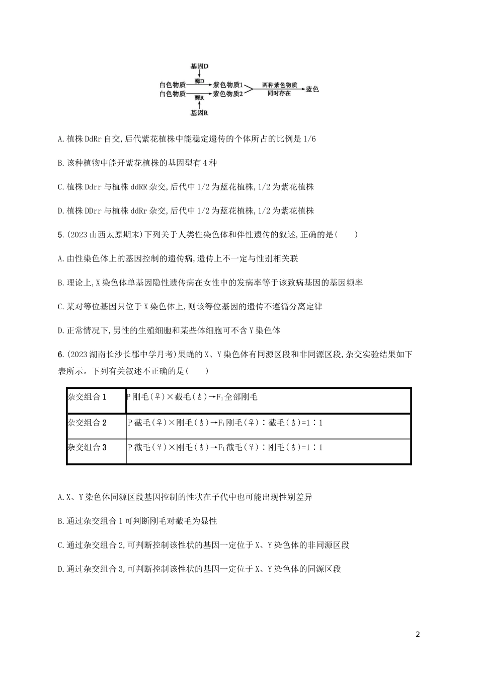 2023学年高考生物大二轮复习专题突破练10遗传的基本规律和伴性遗传含解析.docx_第2页