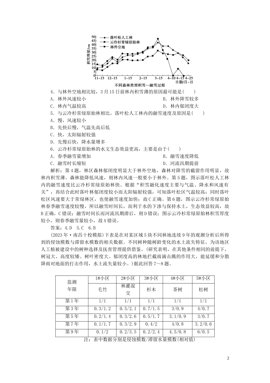 023学年高考地理一轮复习第十三章区域生态环境建设第28讲森林的开发和保护__以亚马孙热带雨林为例达标检测知能提升（人教版）.doc_第2页
