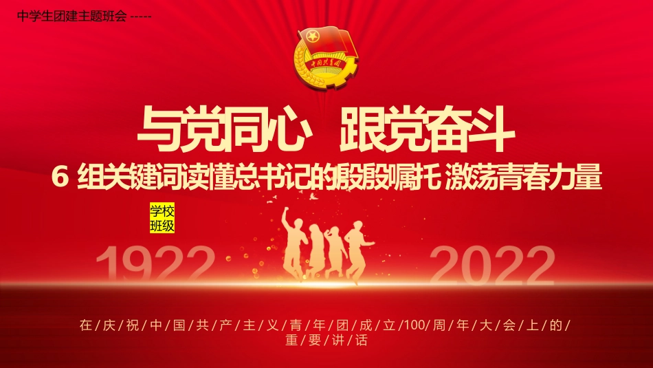 中学生团建主题班会-----共青团成立100周年大会重要讲话解读-读懂的殷殷嘱托激荡青春力量团课课件.pptx_第1页