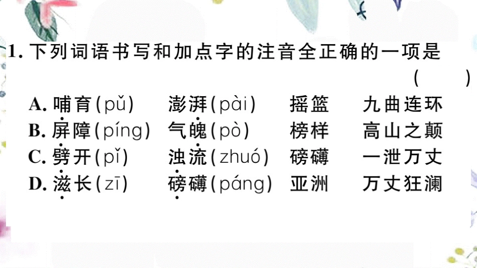 2023学年春七年级语文下册第二单元5黄河颂习题课件（人教版）2.pptx_第3页