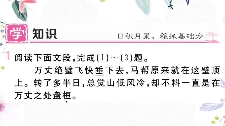 贵州专版2023学年秋九年级语文下册第二单元7溜索作业课件（人教版）2.pptx_第2页