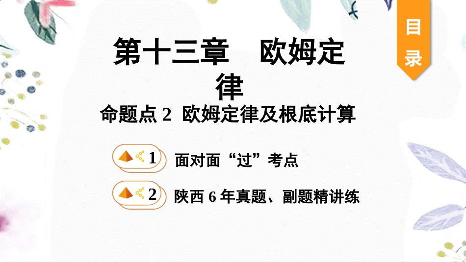 陕西省2023学年年中考物理一轮复习基醇点一遍过第十四章欧姆定律命题点2欧姆定律及基础计算课件2.pptx_第1页