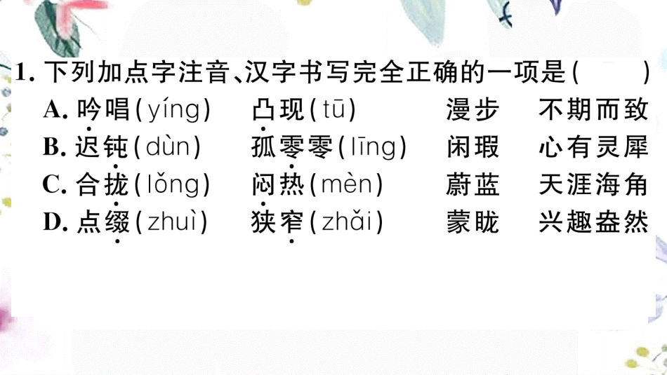 黄冈专版2023学年春七年级语文下册第六单元23带上她的眼睛习题课件（人教版）2.ppt_第2页